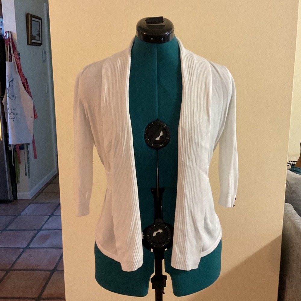 White House Black Market Ribbed White Cardigan